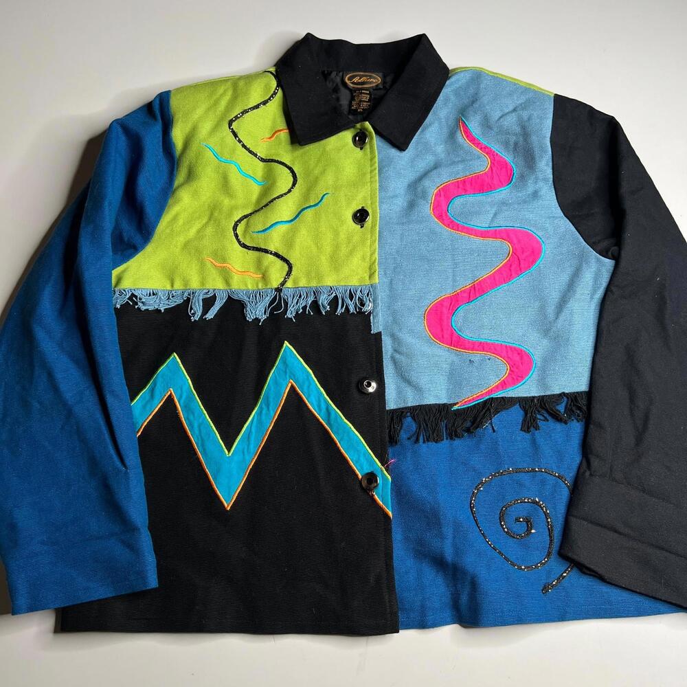 Vintage Allure Patchwork Jacket XL Multicolor Abstract 90s Art Style India